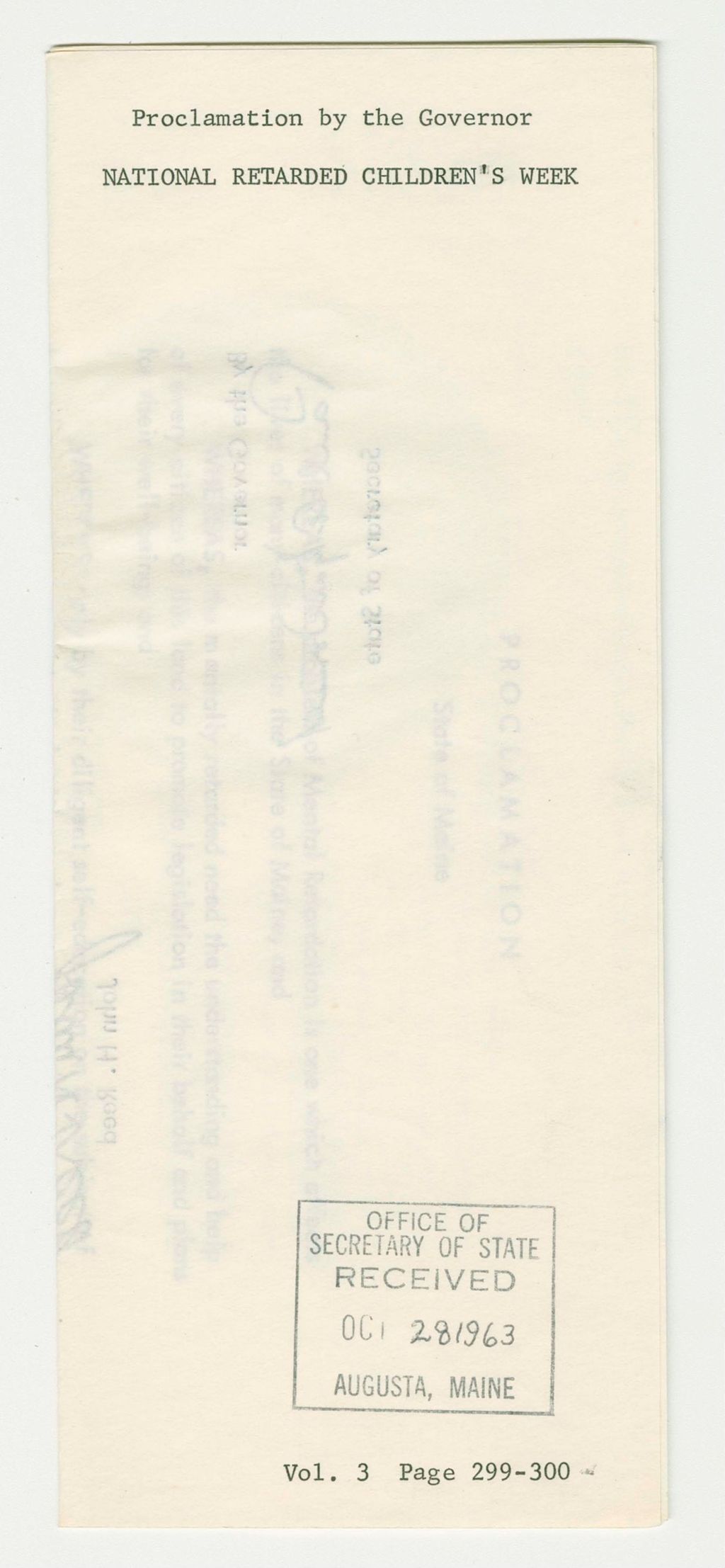 Miniature of National Retarded Children's Week Proclamation