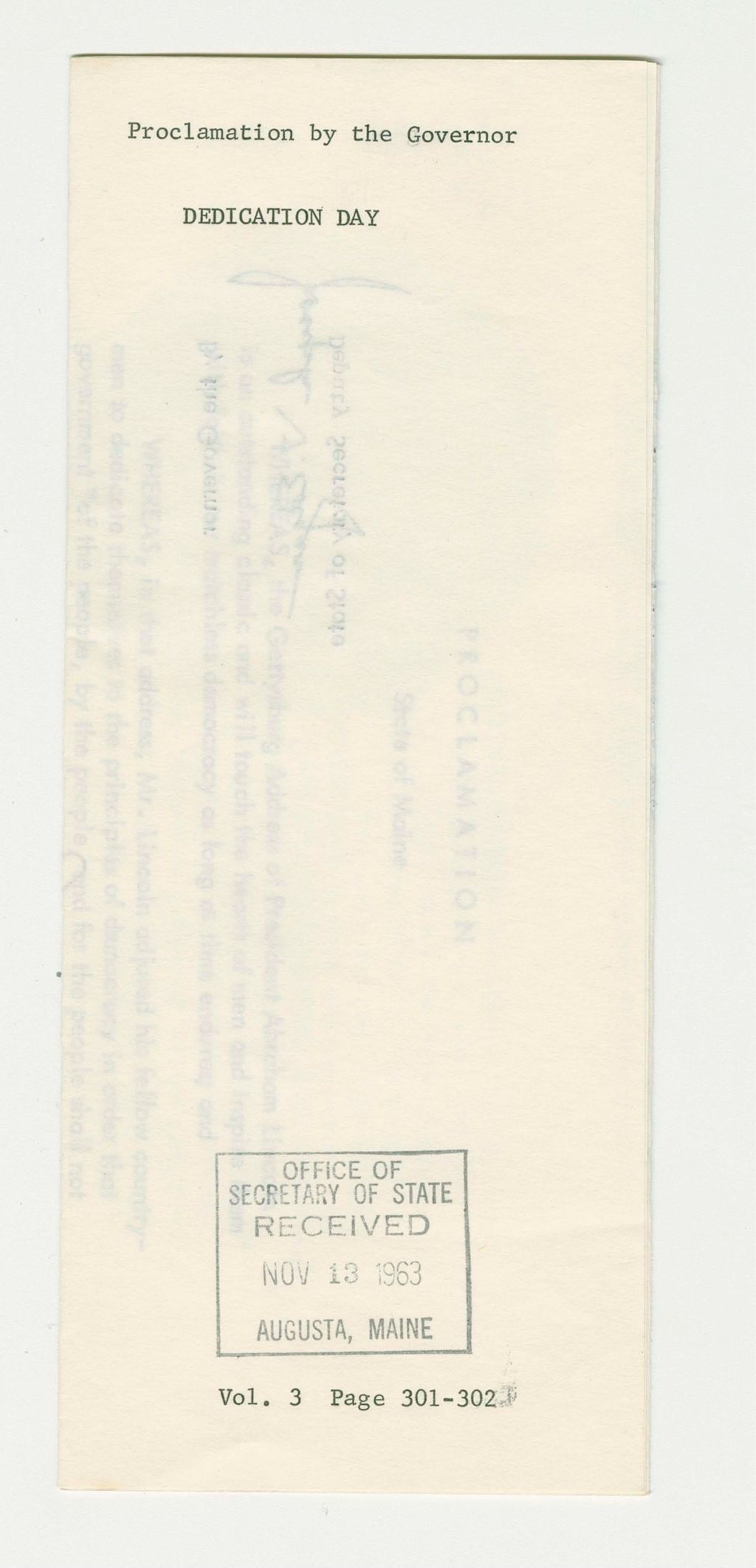 Miniature of Dedication Day Proclamation
