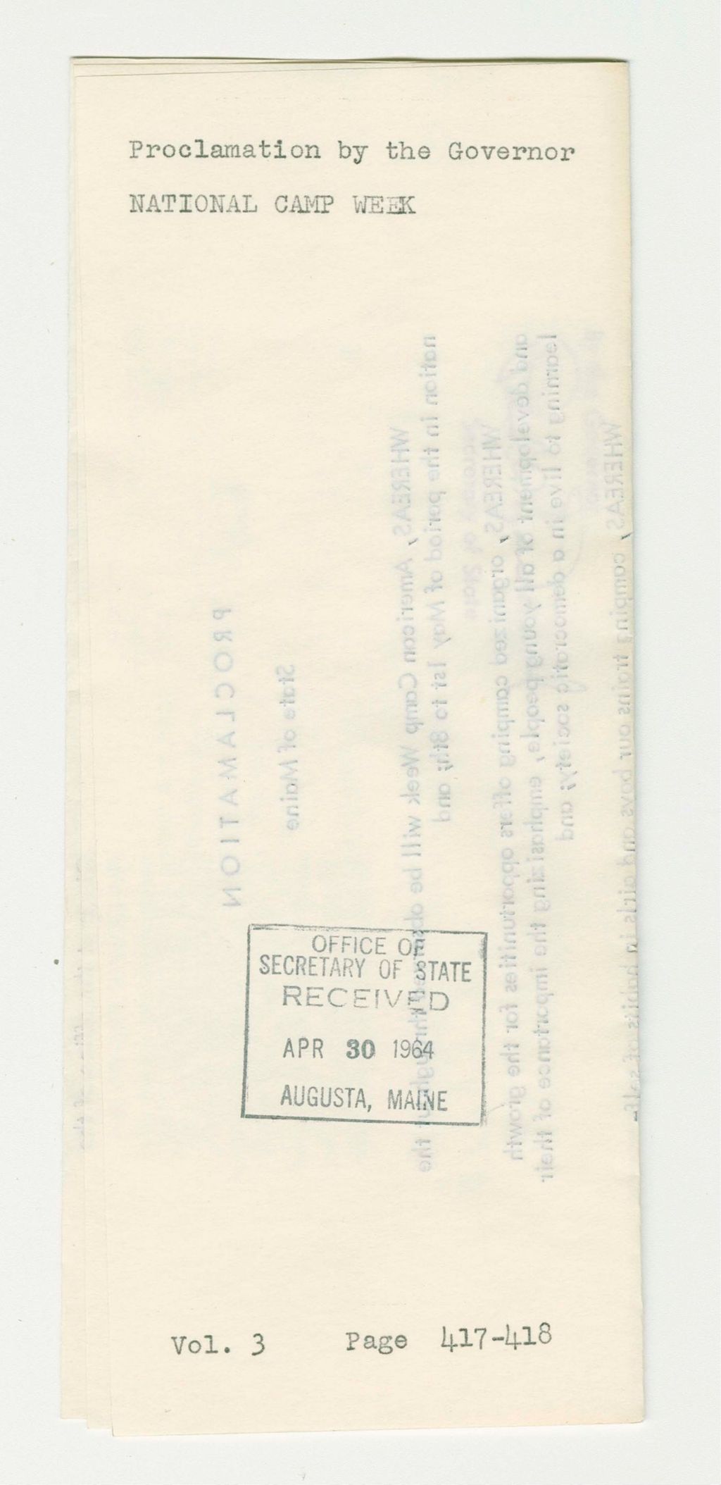 Miniature of National Camp Week Proclamation