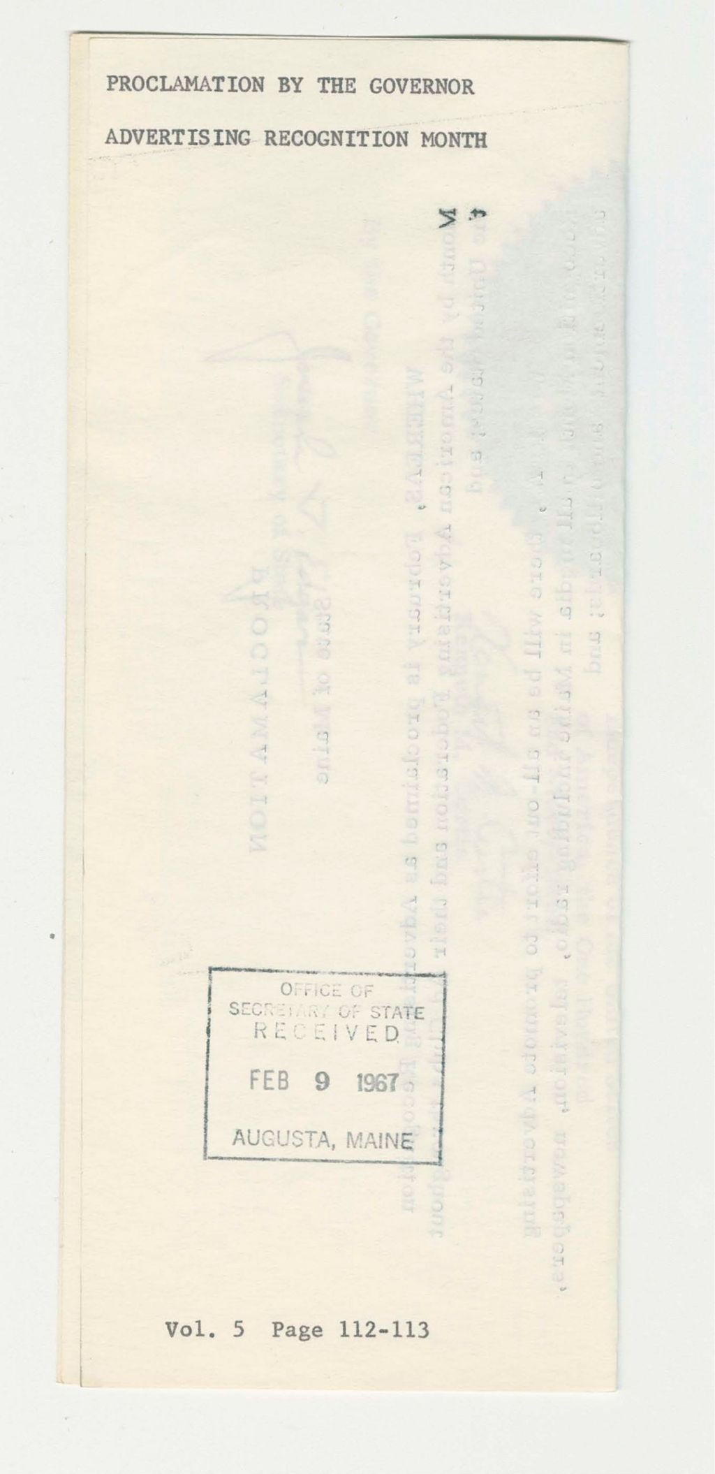 Miniature of Advertising Recognition Month Proclamation