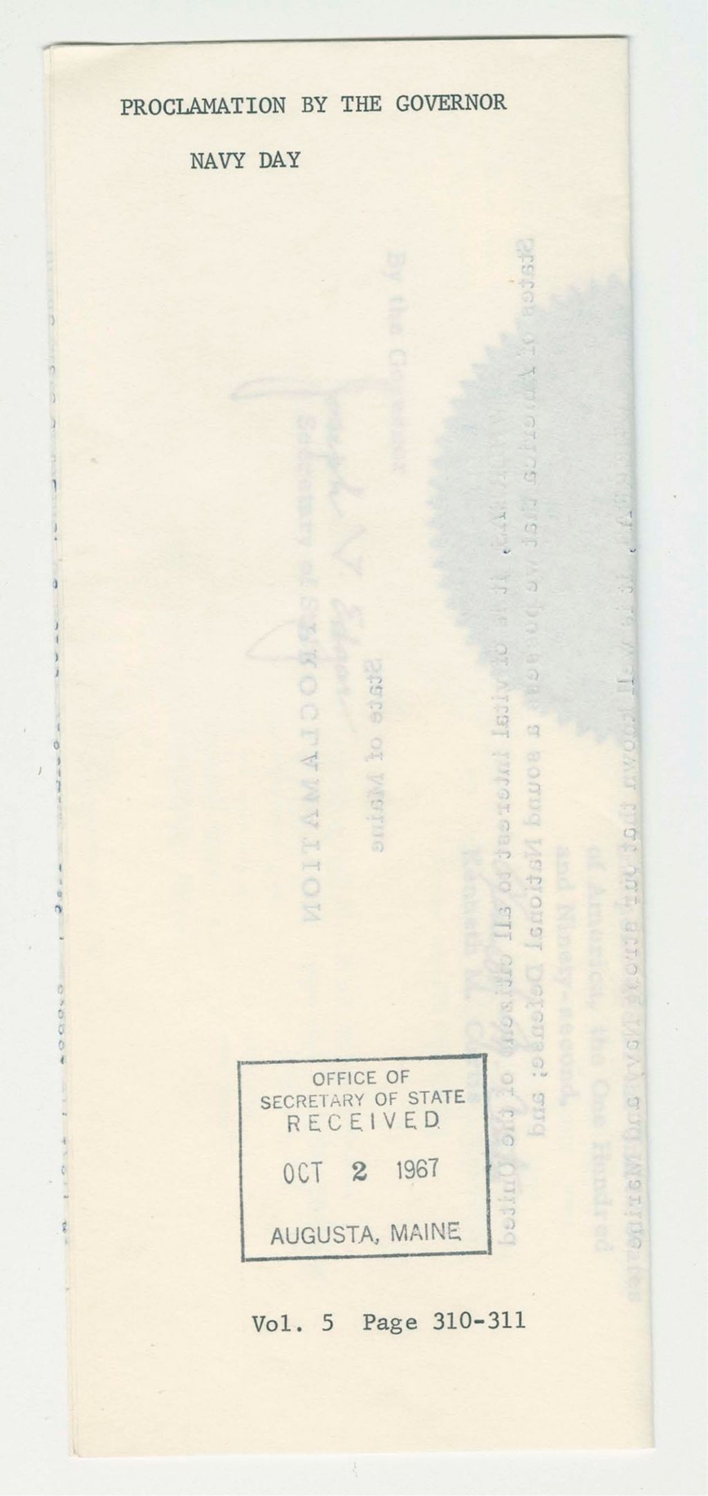 Miniature of Navy Day Proclamation