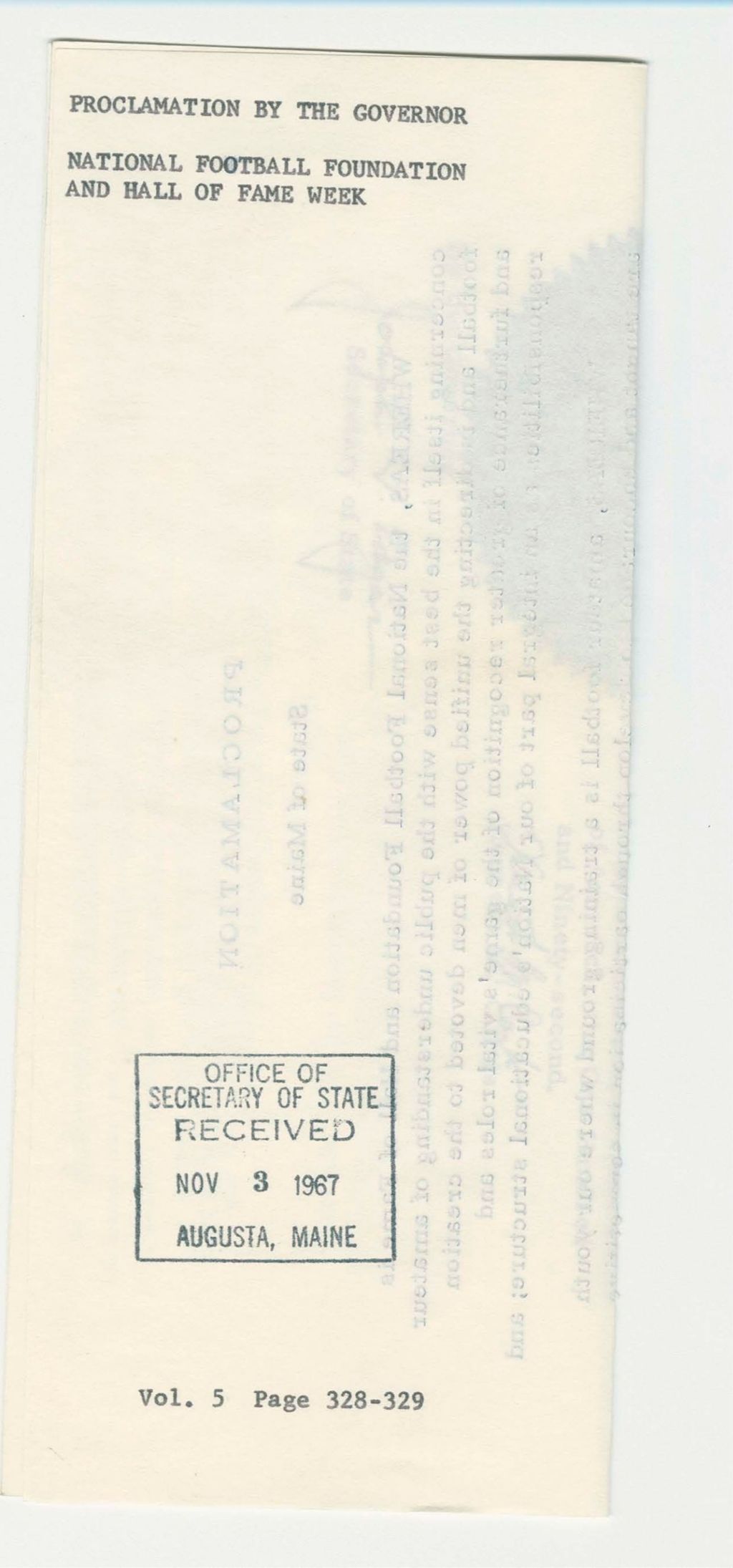 Miniature of National Football Foundation and Hall of Fame Week Proclamation