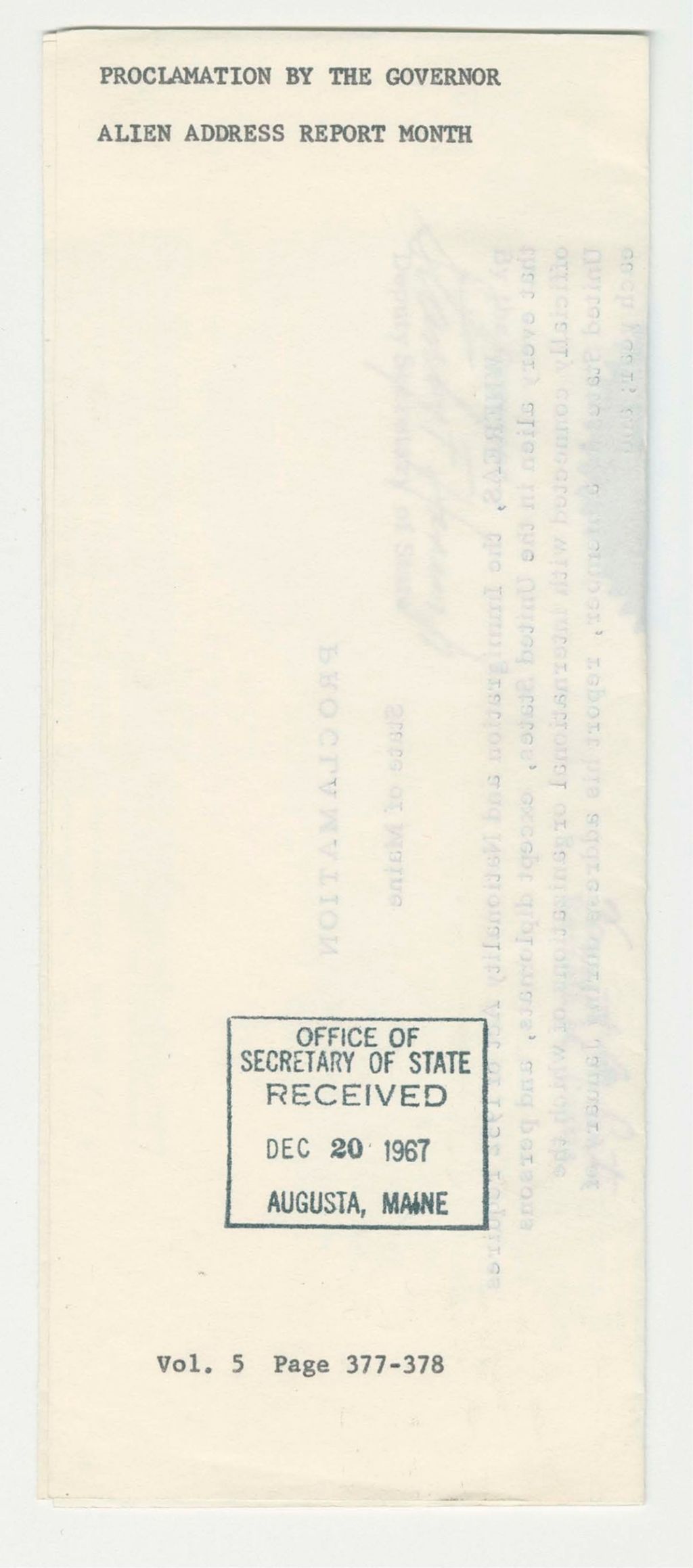 Miniature of Alien Address Report Month Proclamation