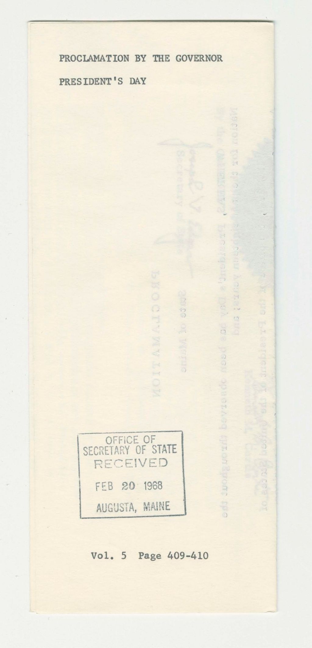 Miniature of President's Day Proclamation