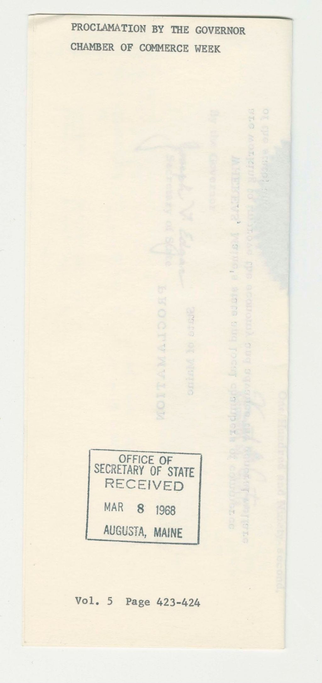 Miniature of Chamber of Commerce Week Proclamation