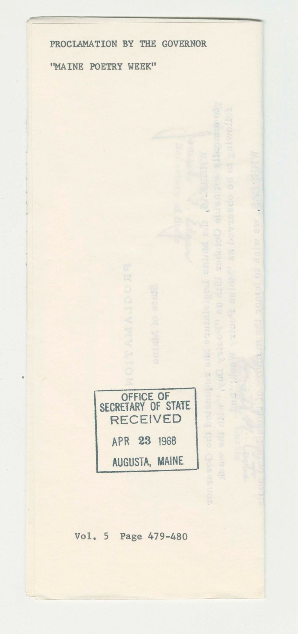 Miniature of Maine Poetry Week Proclamation