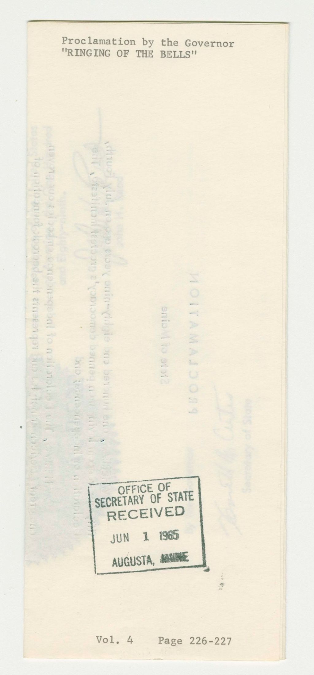 Miniature of "Ringing of the Bells" Proclamation
