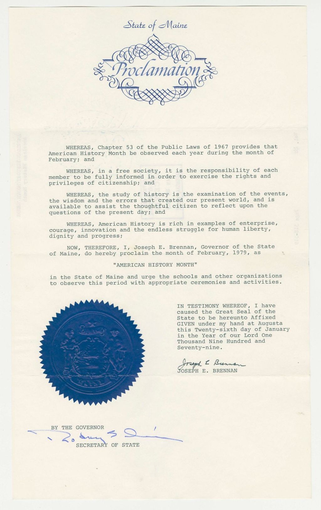Miniature of American History Month Proclamation