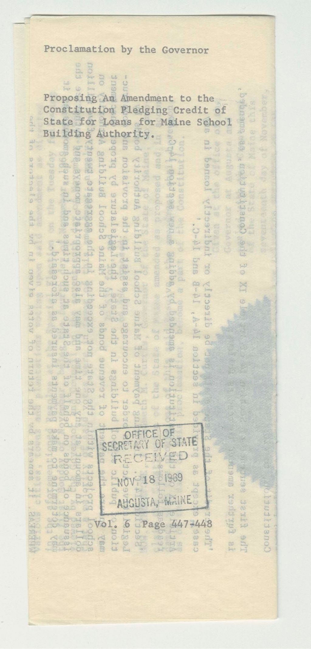 Miniature of Proposing an Amendment to the Constitution Pledging Credit of State for Loans for Maine School Building Authority