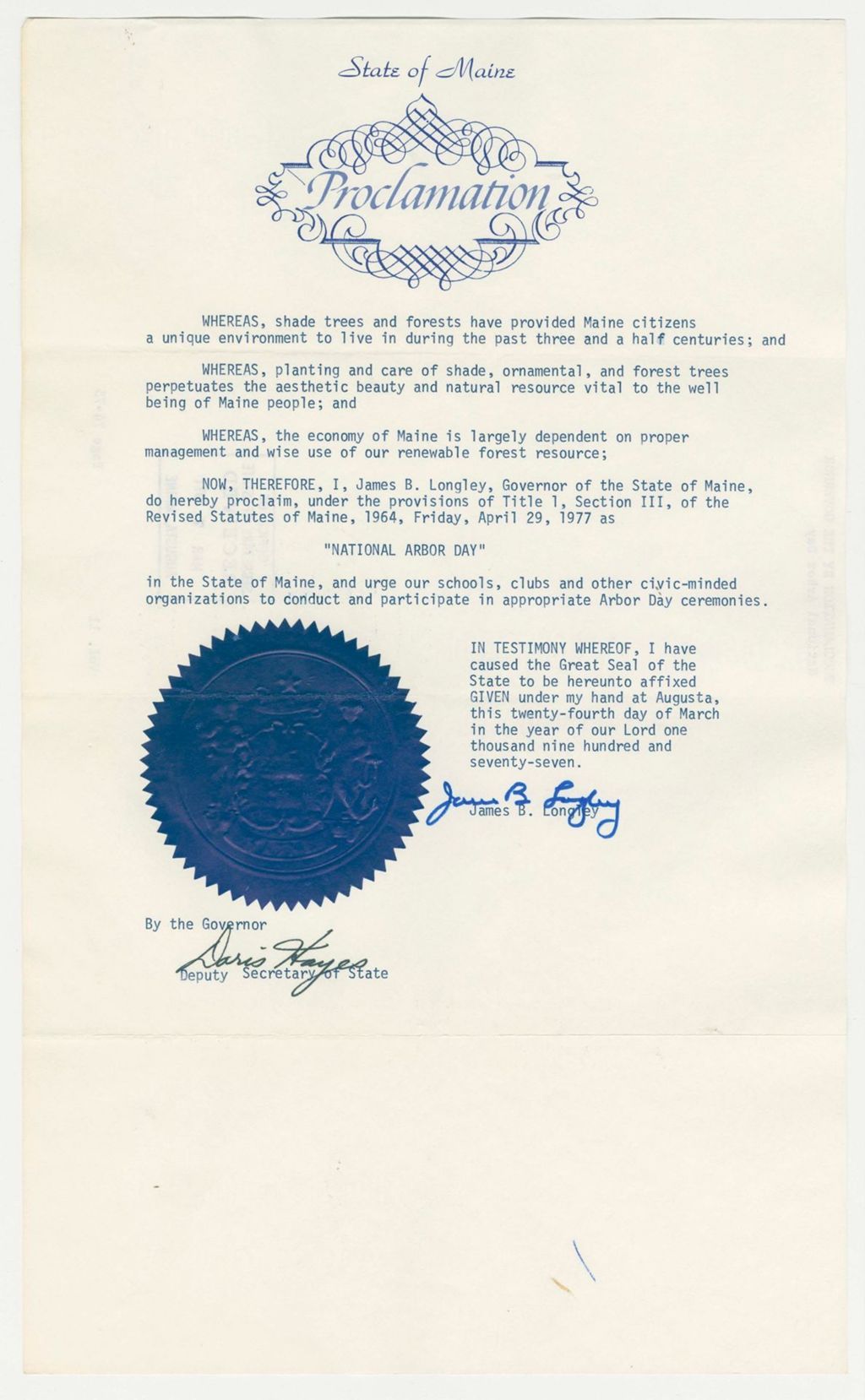 Miniature of National Arbor Day Proclamation