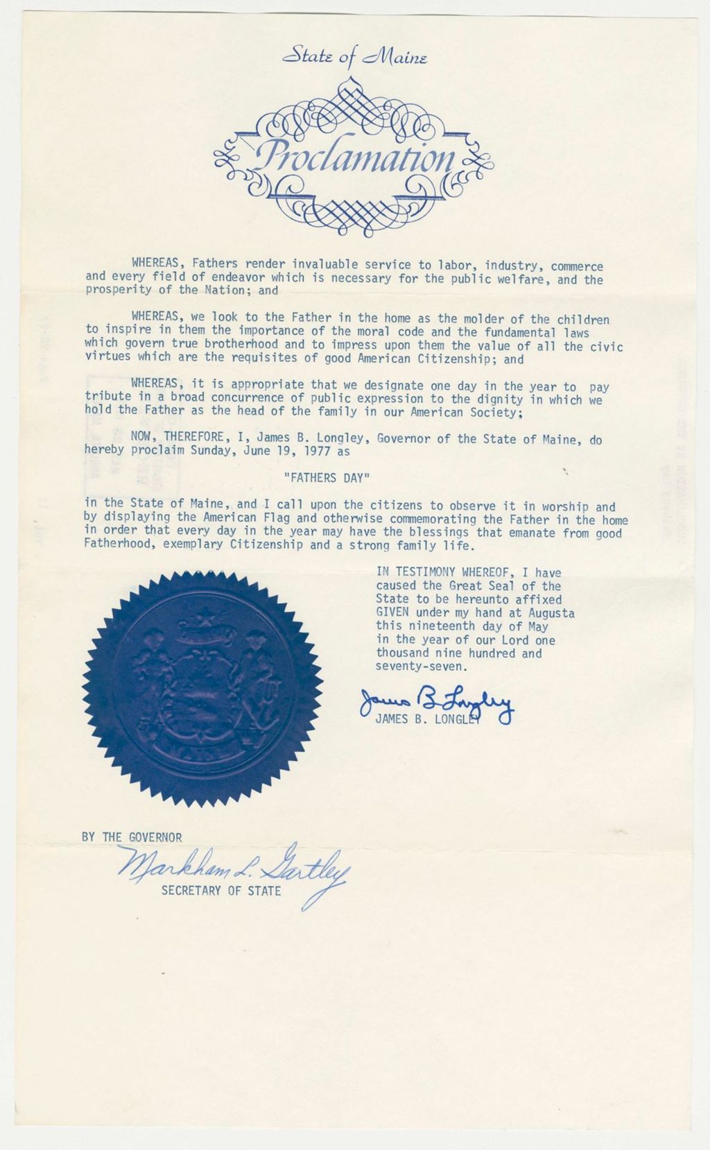 Miniature of Fathers Day Proclamation