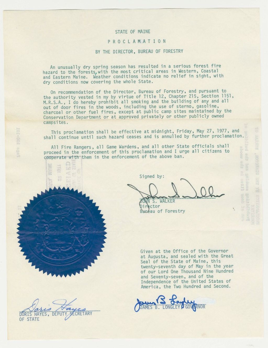 Miniature of Proclamation by the Director, Bureau of Forestry- Prohibiting smoking and the building of out of door fires in the woods