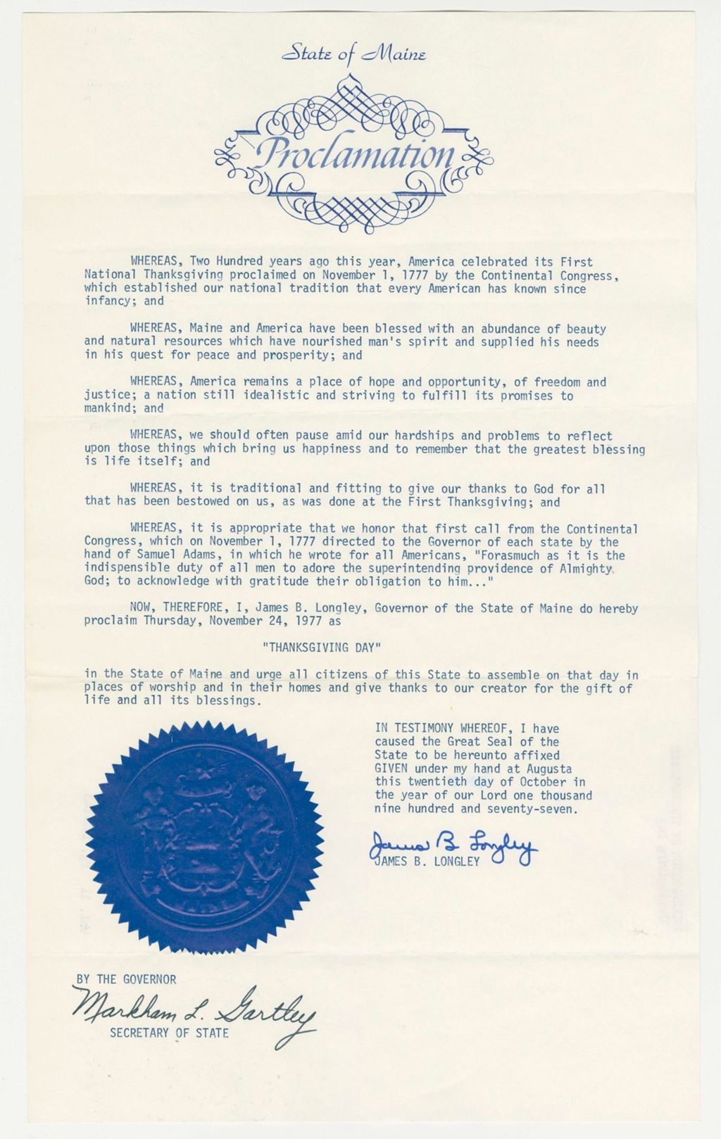 Miniature of Thanksgiving Day Proclamation