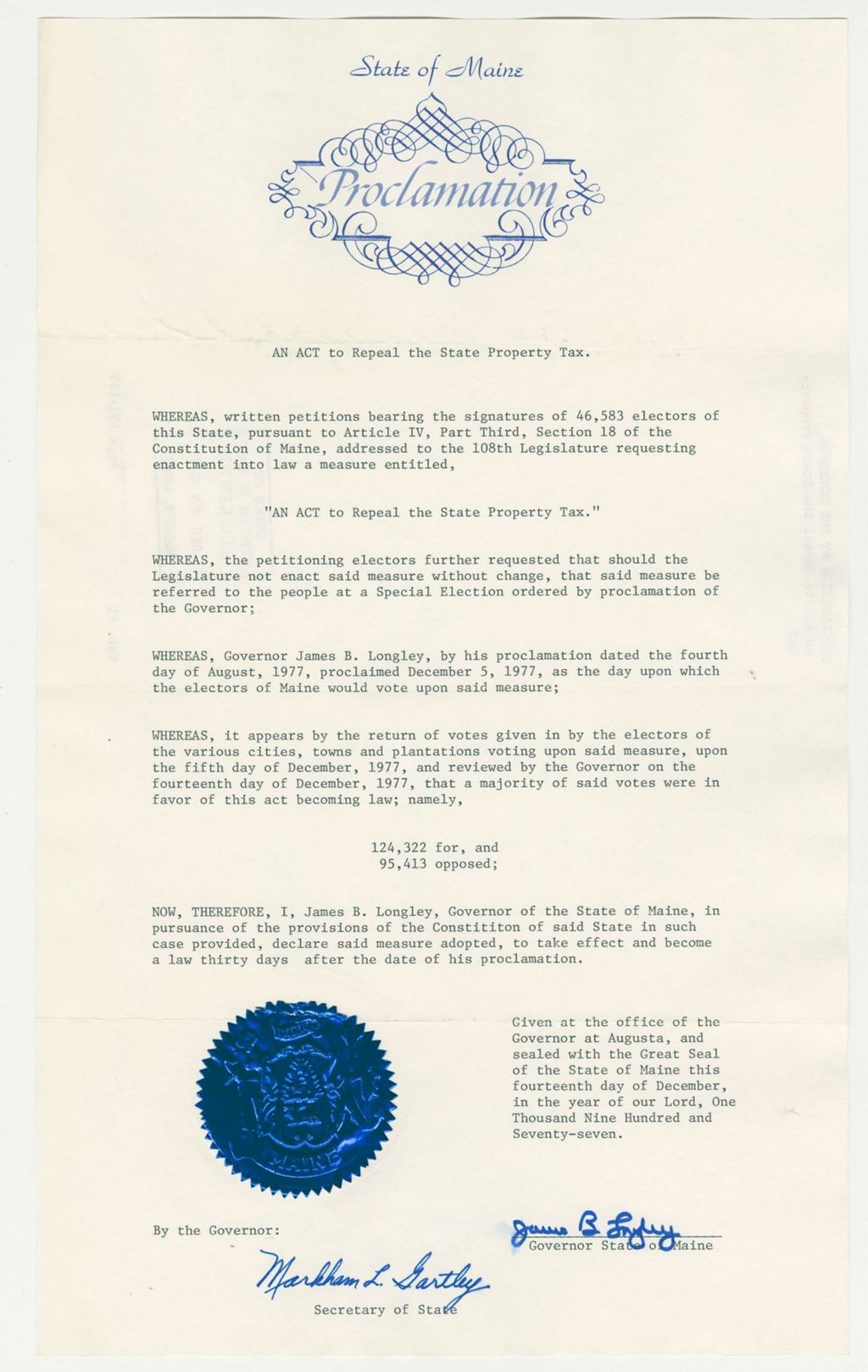 Miniature of An Act to Repeal the State Property Tax