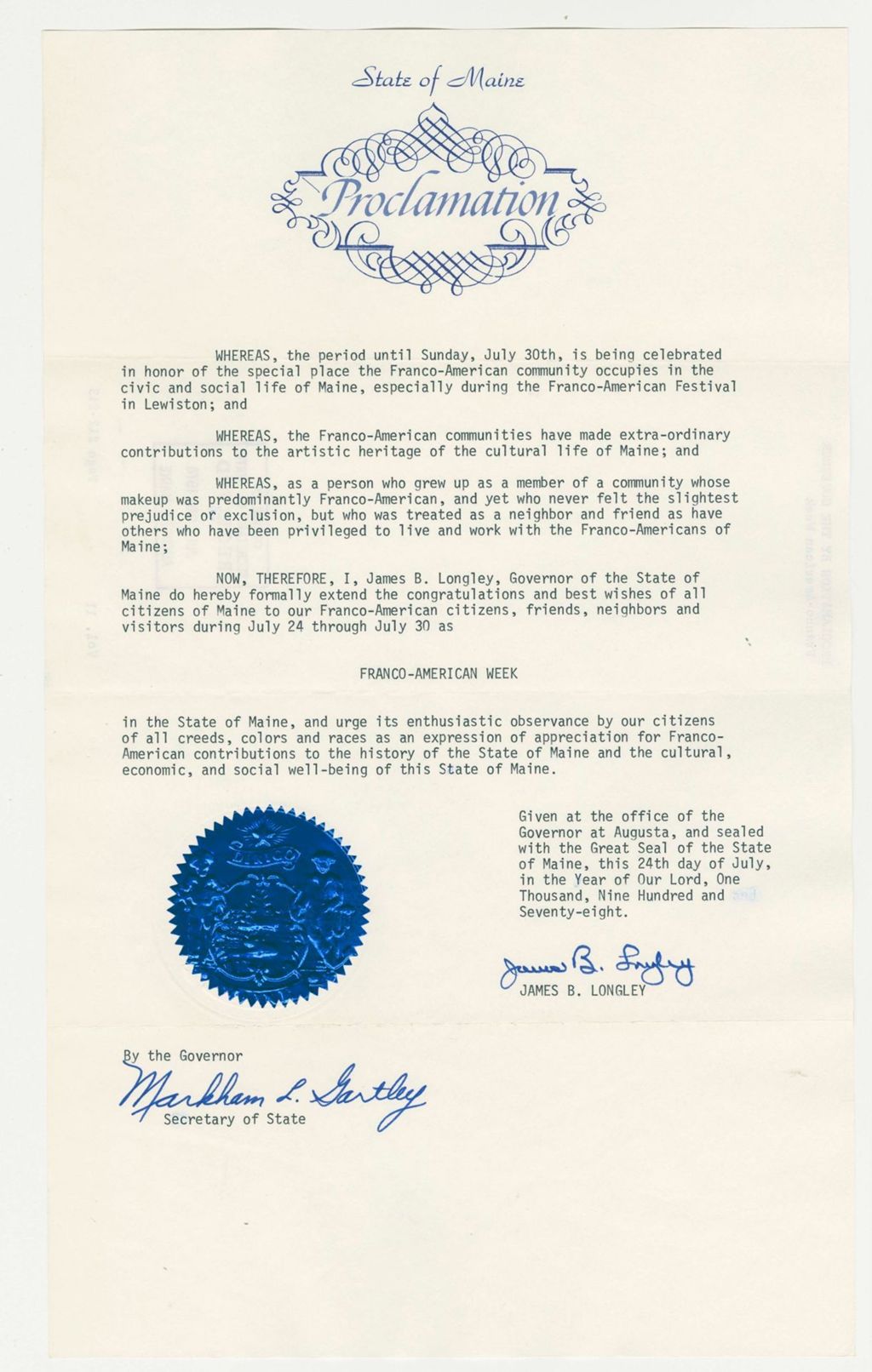 Miniature of Franco-American Week Proclamation