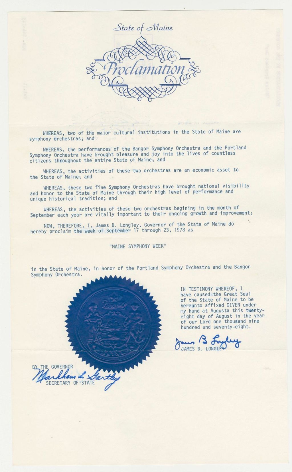 Miniature of Maine Symphony Day Proclamation