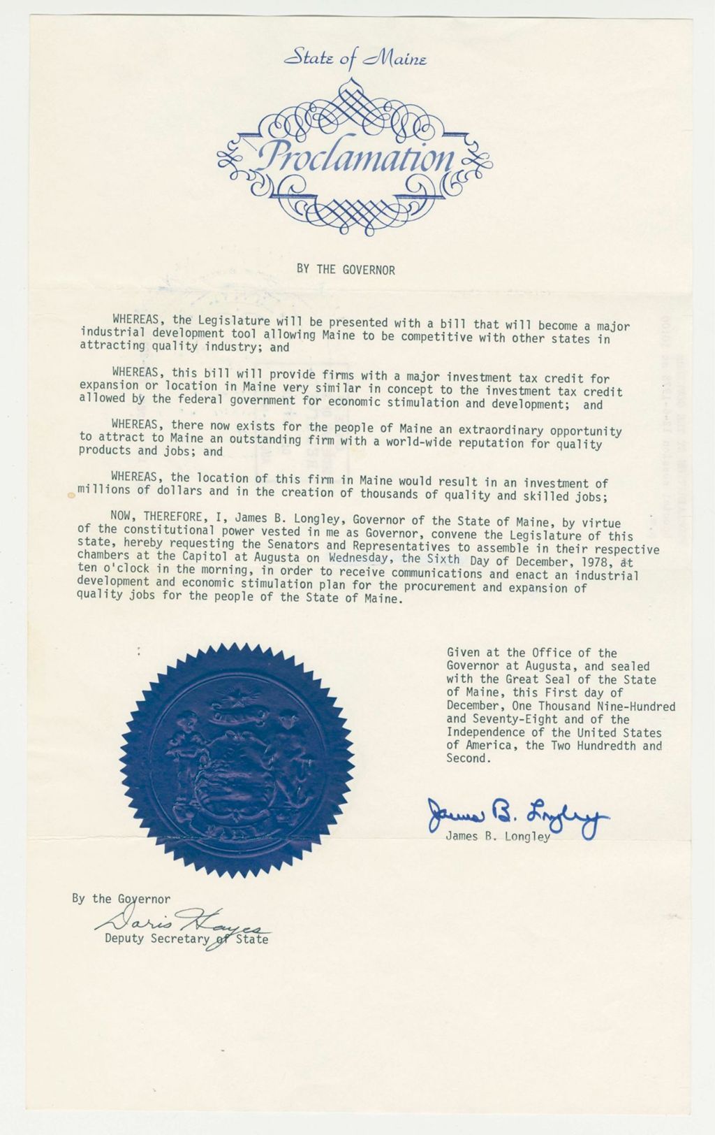 Miniature of Special Session 12-6-1978 at 10:00 a.m.