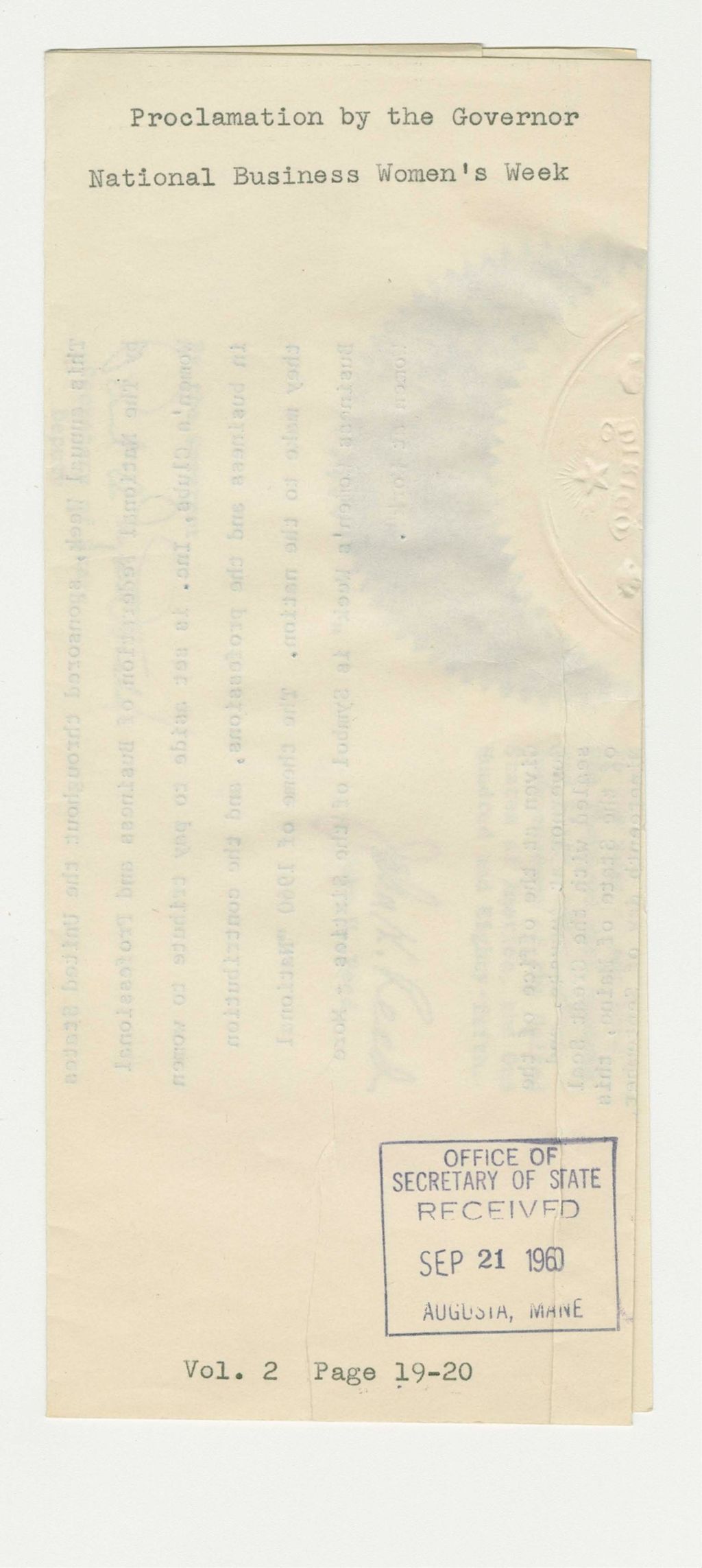 Miniature of National Business Women's Week Proclamation