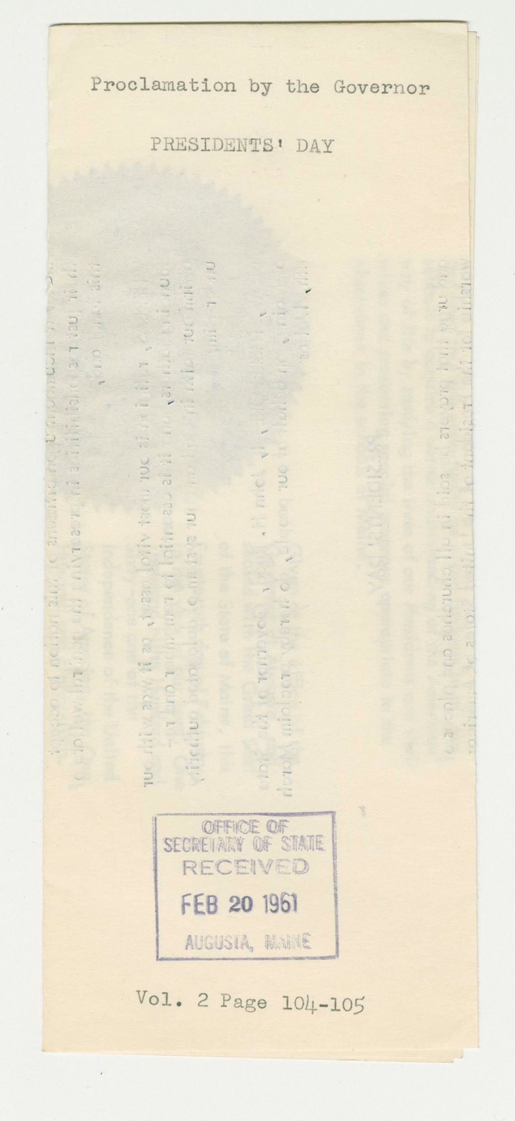Miniature of Presidents' Day Proclamation