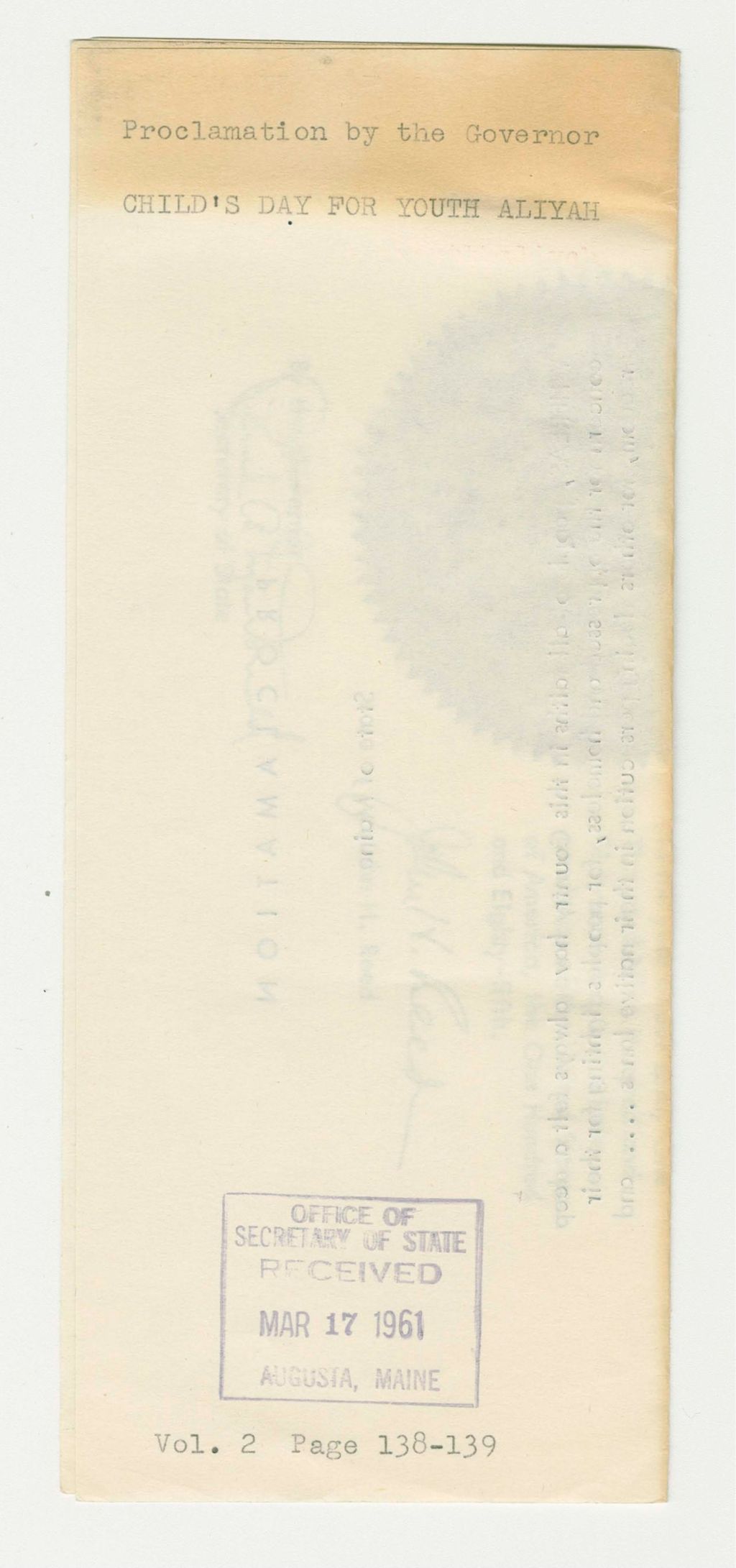 Miniature of Child's Day for Youth Aliyah Proclamation