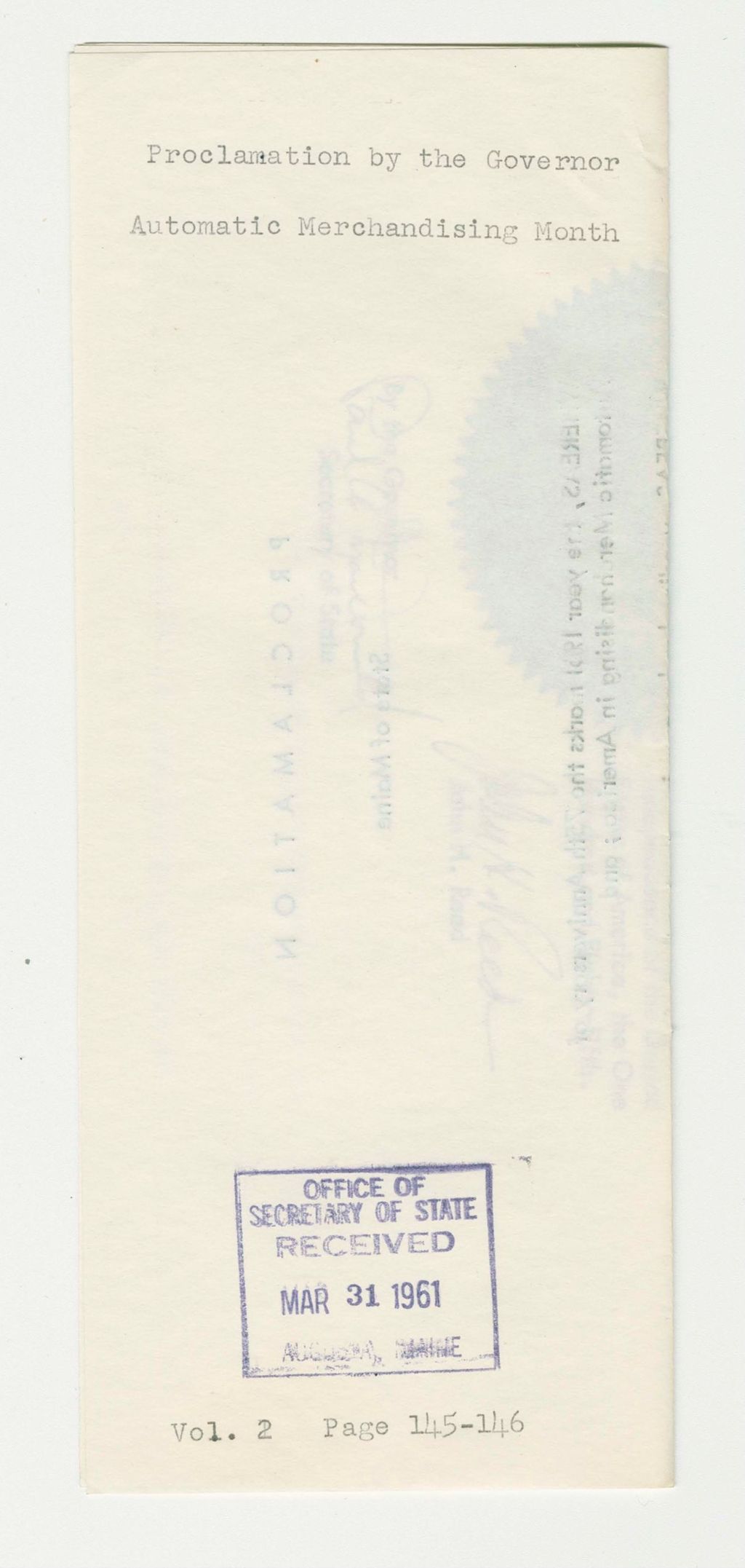 Miniature of Automatic Merchandising Month Proclamation