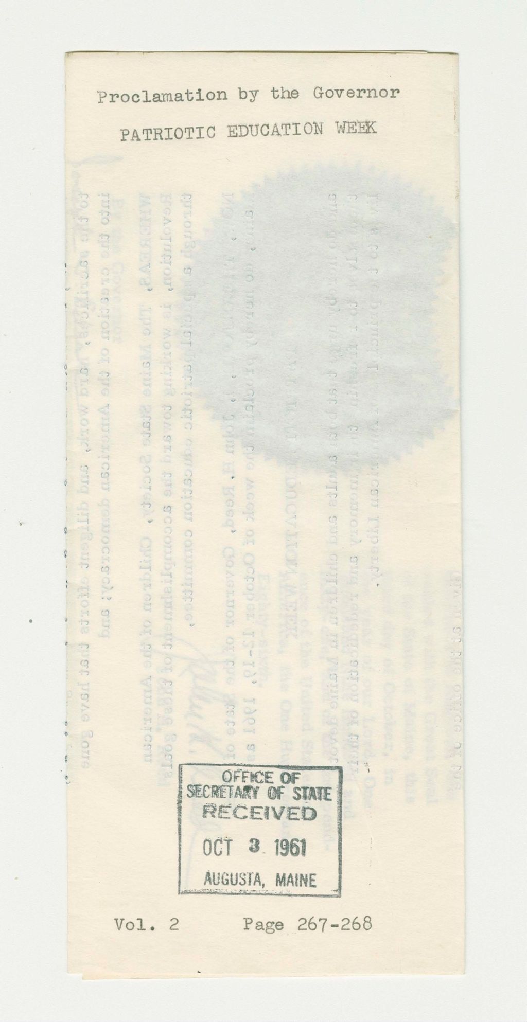 Miniature of Patriotic Education Week Proclamation