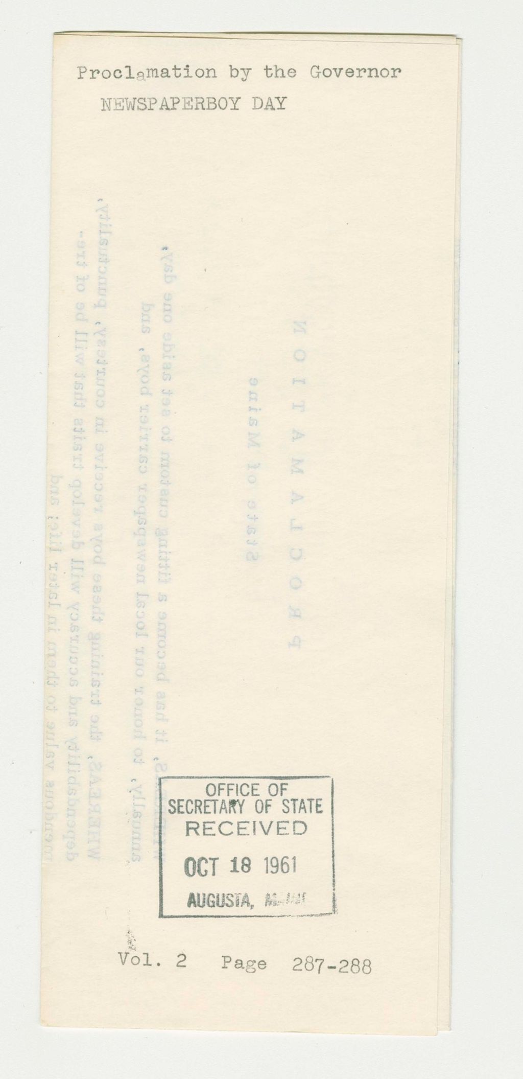 Miniature of Newspaperboy Day Proclamation