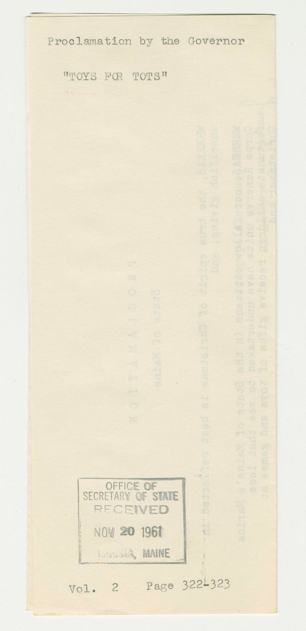 Miniature of "Toys for Tots" Proclamation