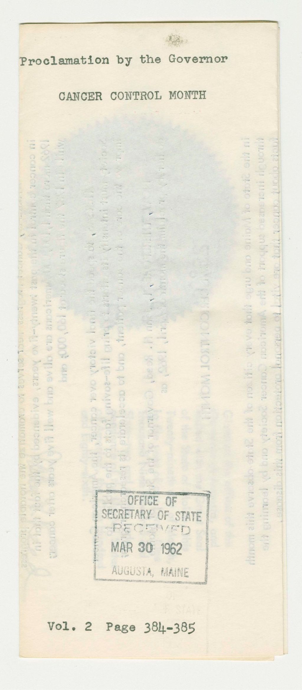 Miniature of Cancer Control Month Proclamation