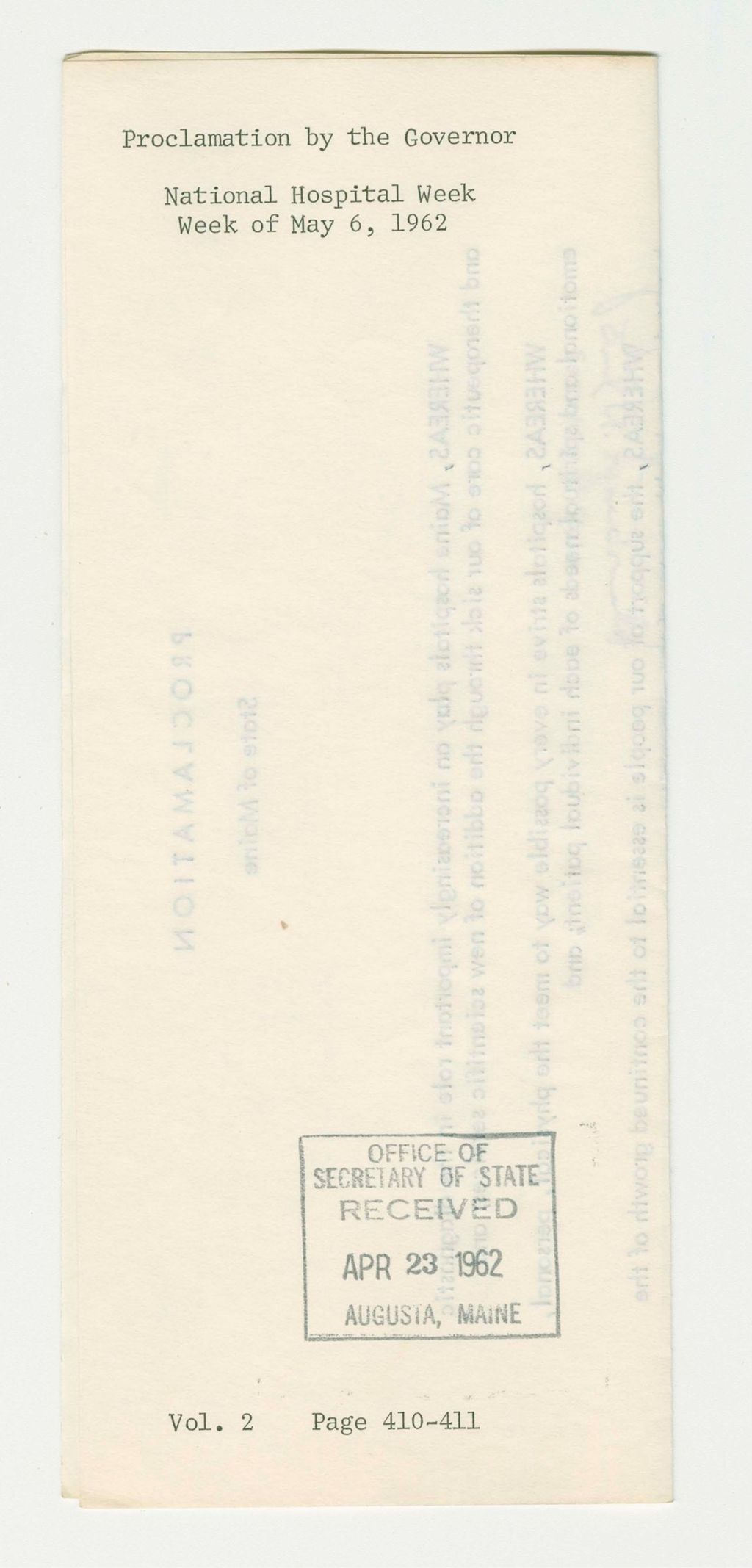 Miniature of National Hospital Week Proclamation