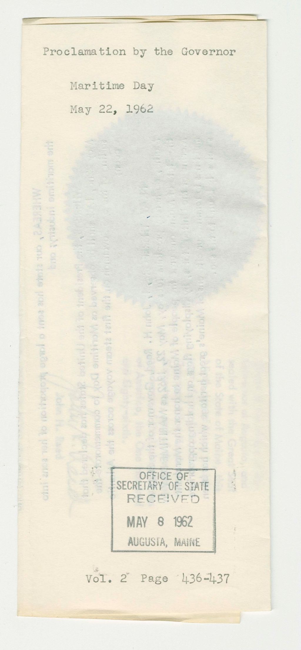 Miniature of Maritime Day Proclamation