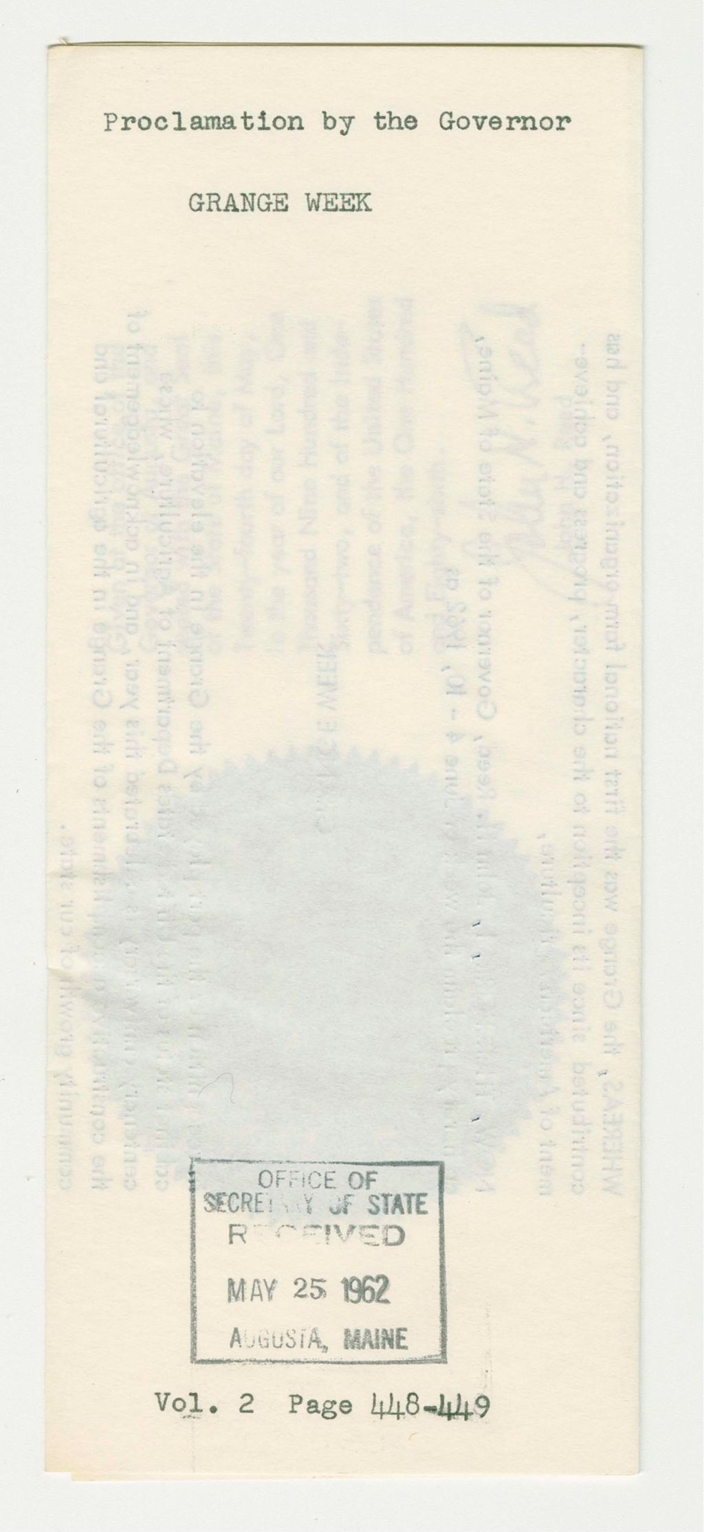 Miniature of Grange Week Proclamation