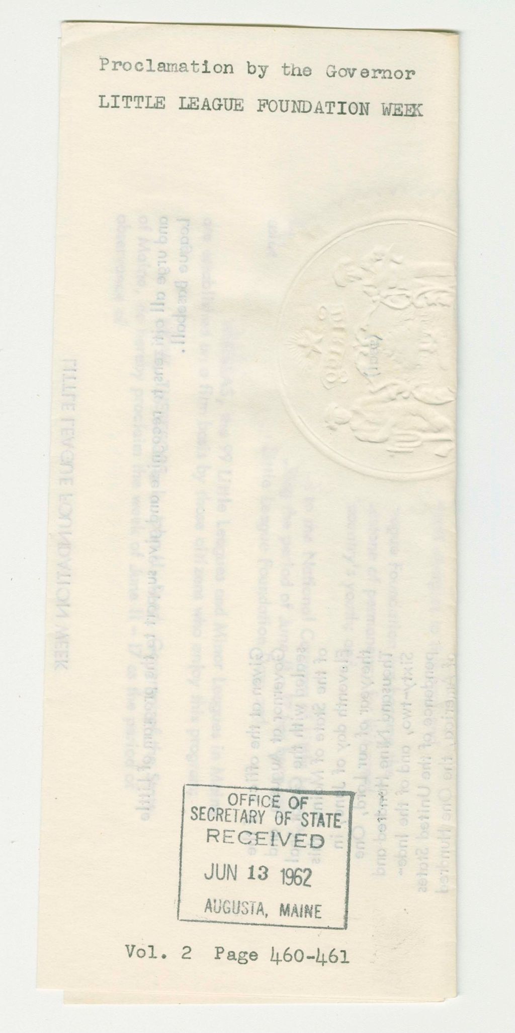 Miniature of Little League Foundation Week Proclamation