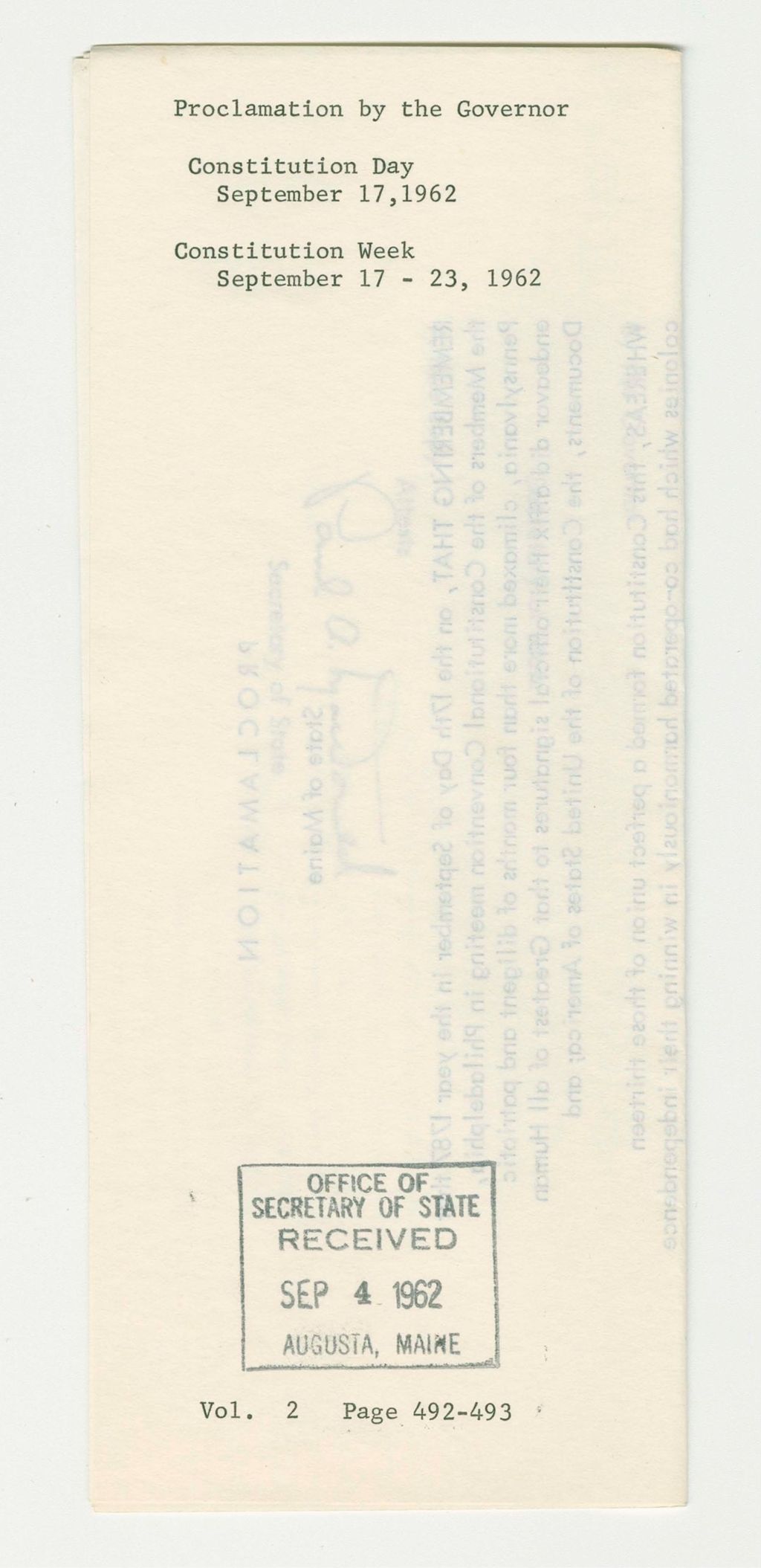 Miniature of Constitution Day/Constitution Week Proclamation