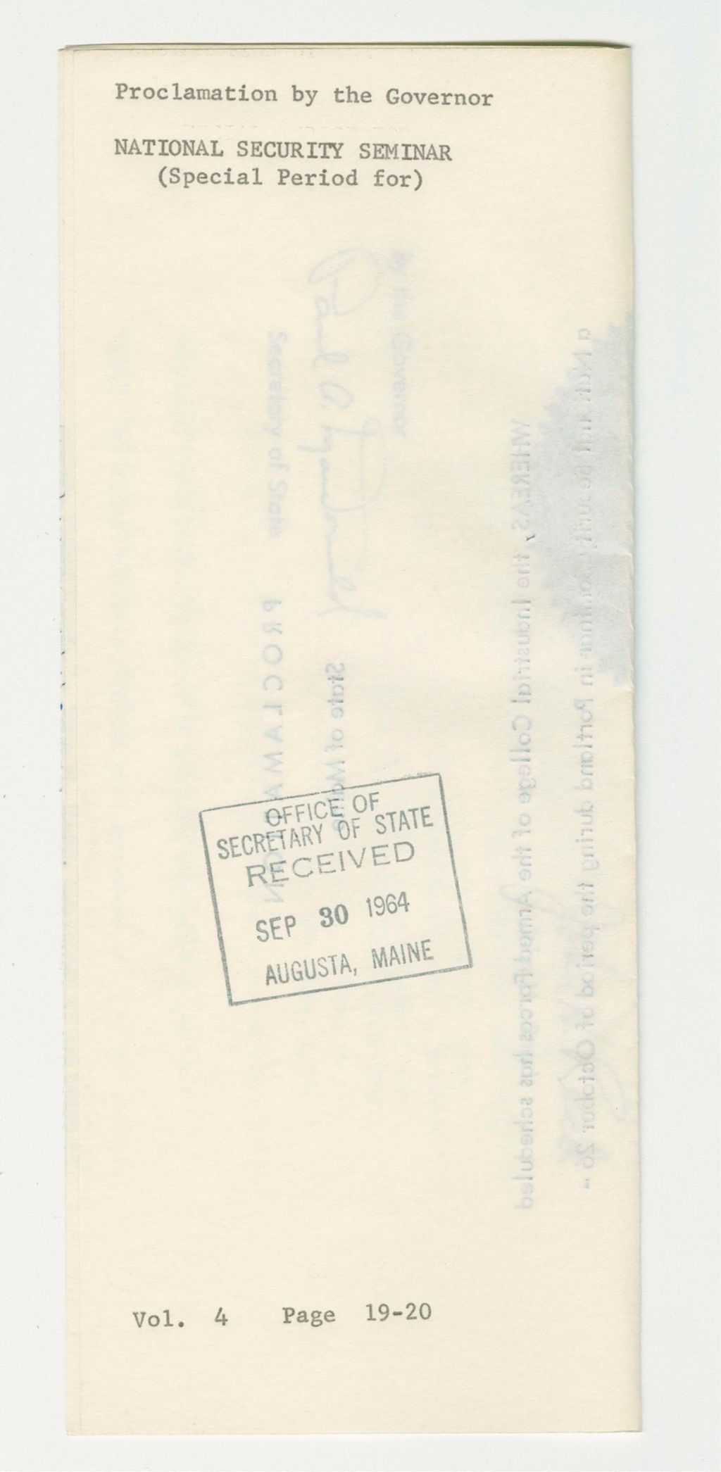 Miniature of National Security Seminar Proclamation