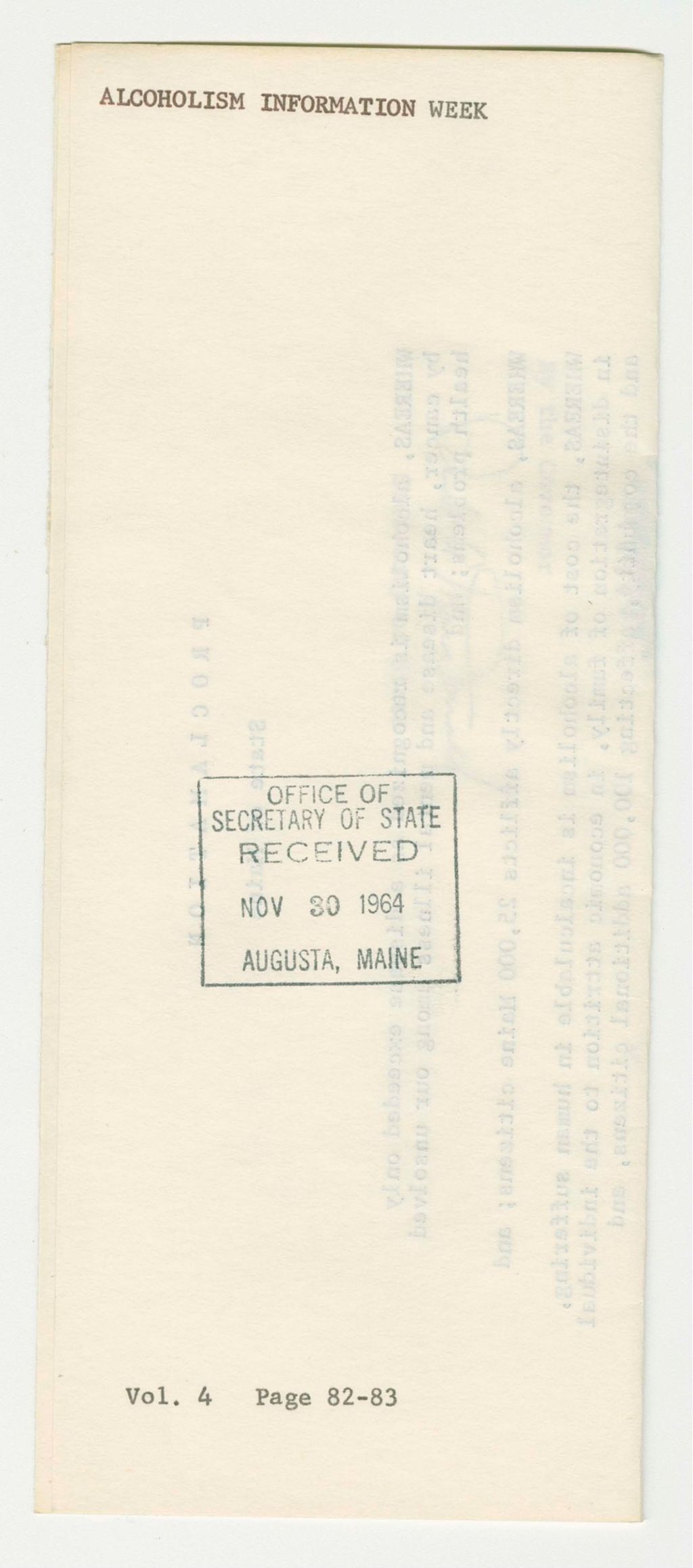 Miniature of Alcoholism Information Week Proclamation