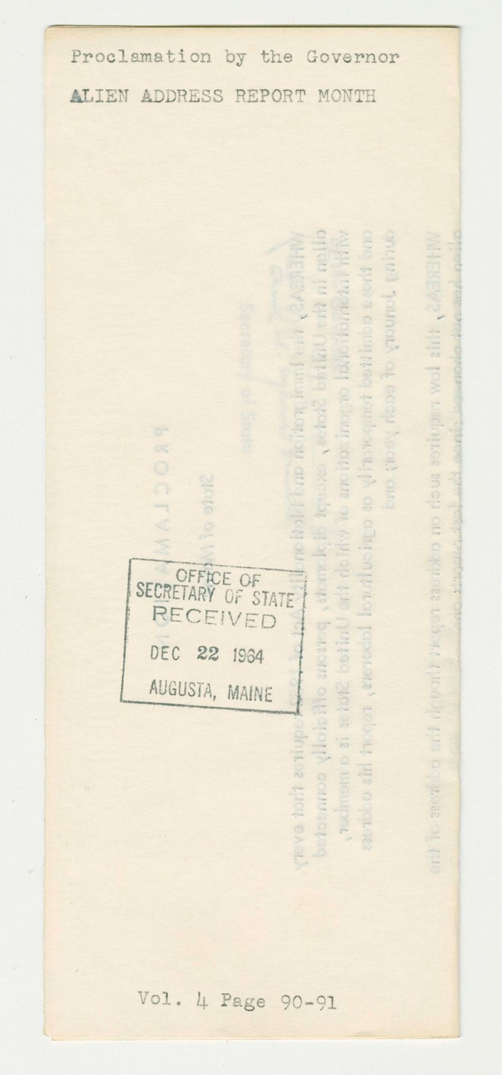 Miniature of Alien Address Report Month Proclamation