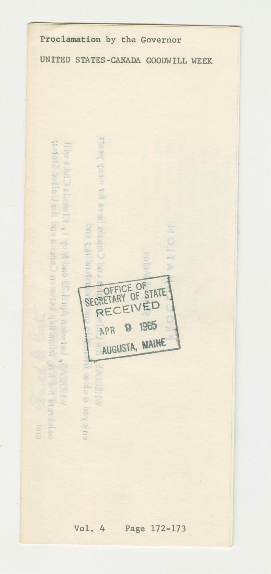 Miniature of United States-Canada Goodwill Week Proclamation