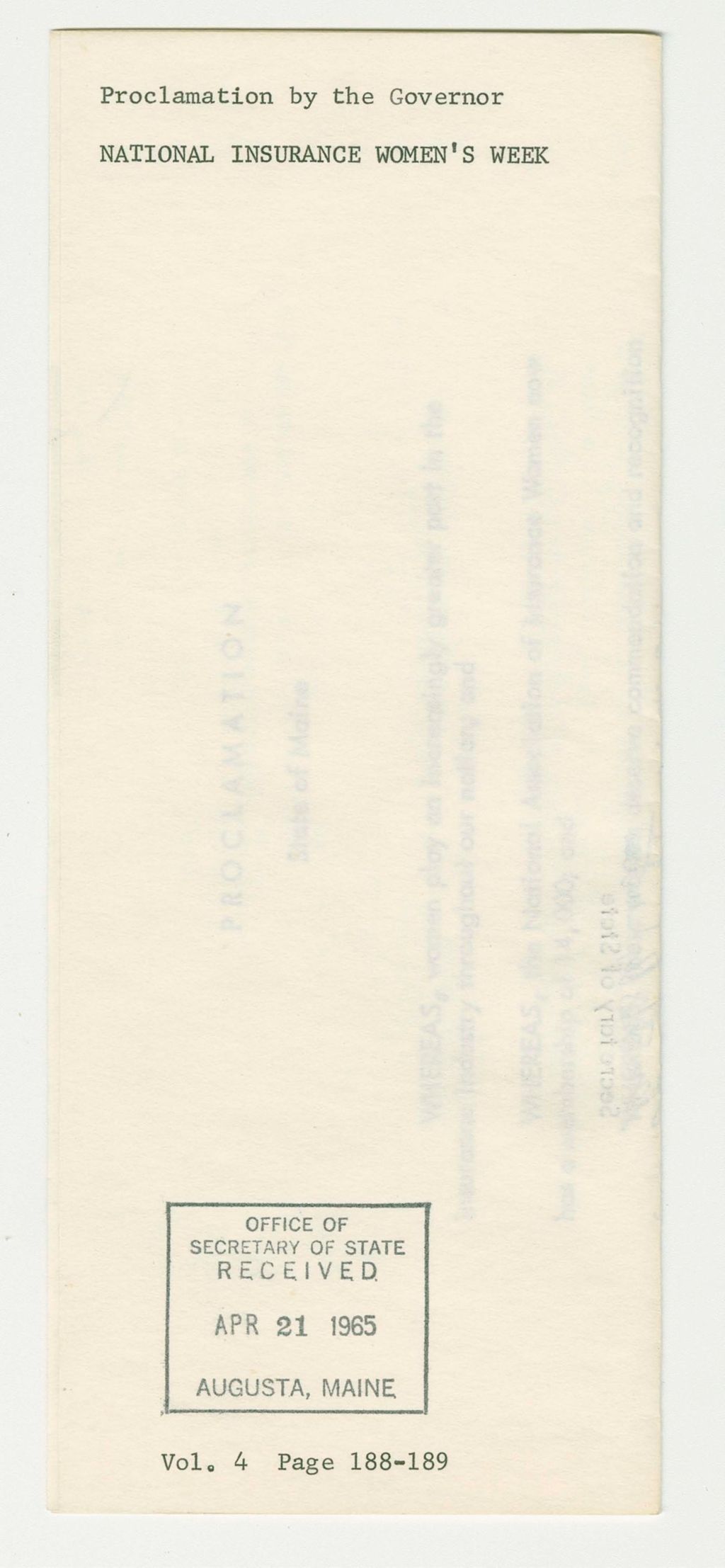 Miniature of National Insurance Women's Day Proclamation