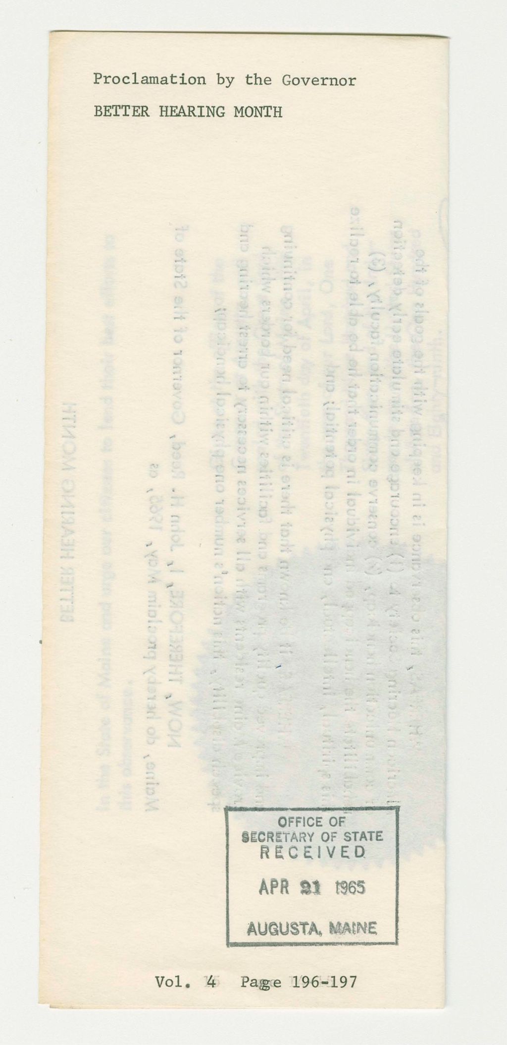 Miniature of Better Hearing Month Proclamation