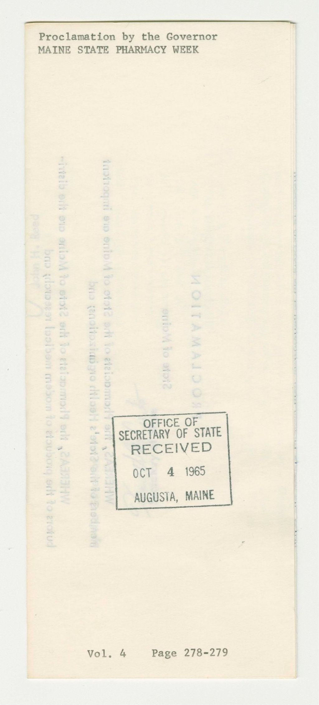 Miniature of Maine State Pharmacy Week Proclamation