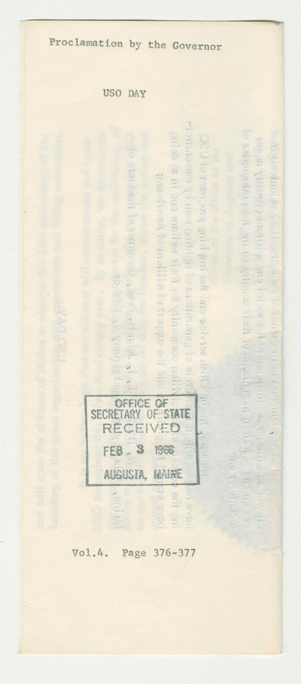 Miniature of USO Day Proclamation