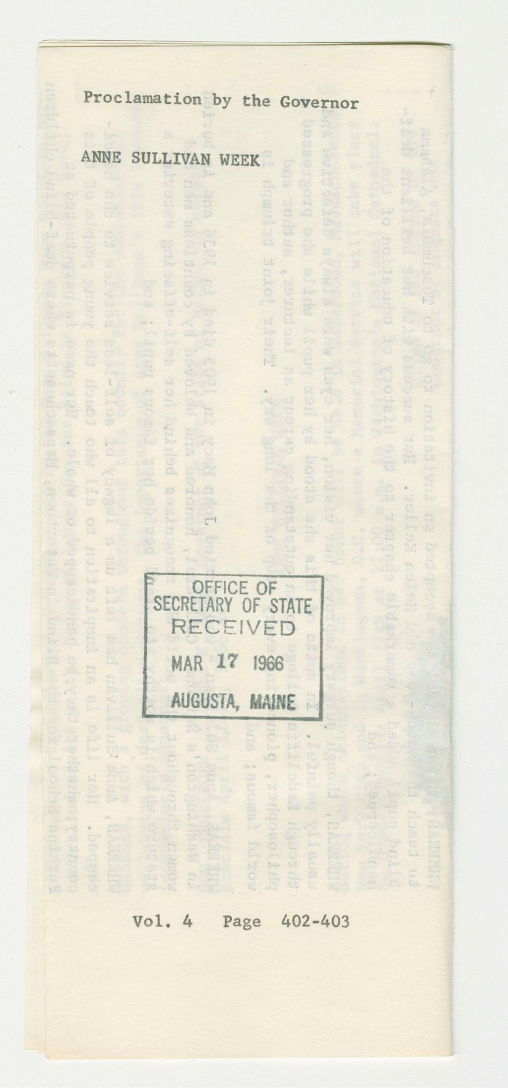 Miniature of Anne Sullivan Week Proclamation
