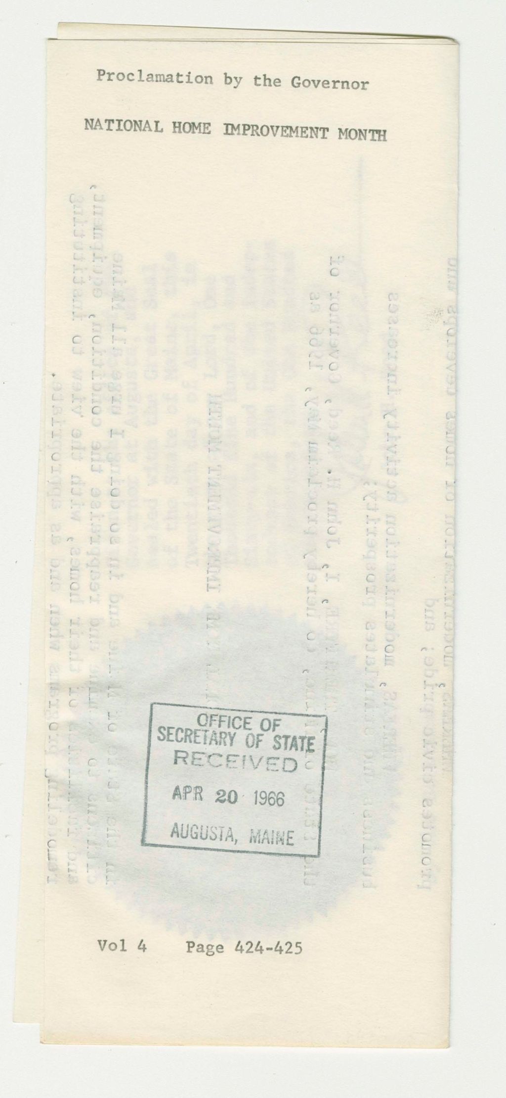 Miniature of National Home Improvement Month Proclamation
