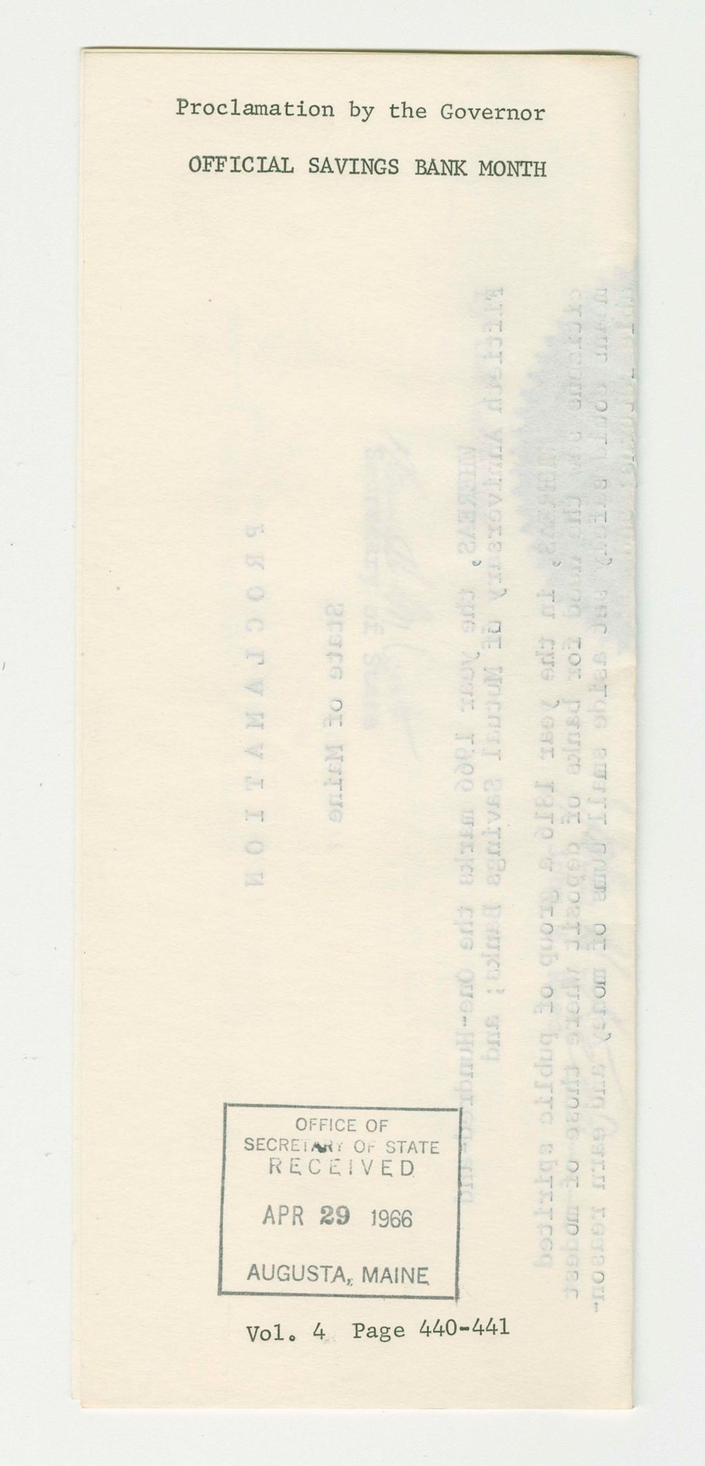 Miniature of Official Savings Bank Month Proclamation