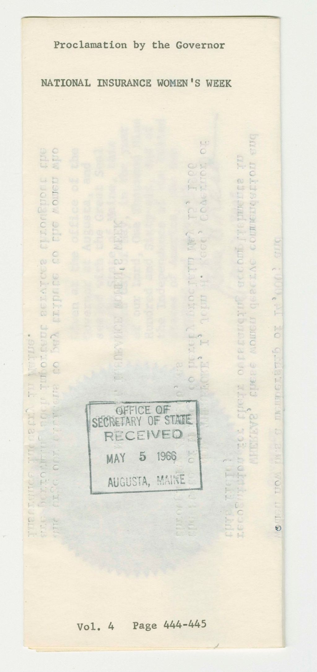 Miniature of National Insurance Women's Week Proclamation