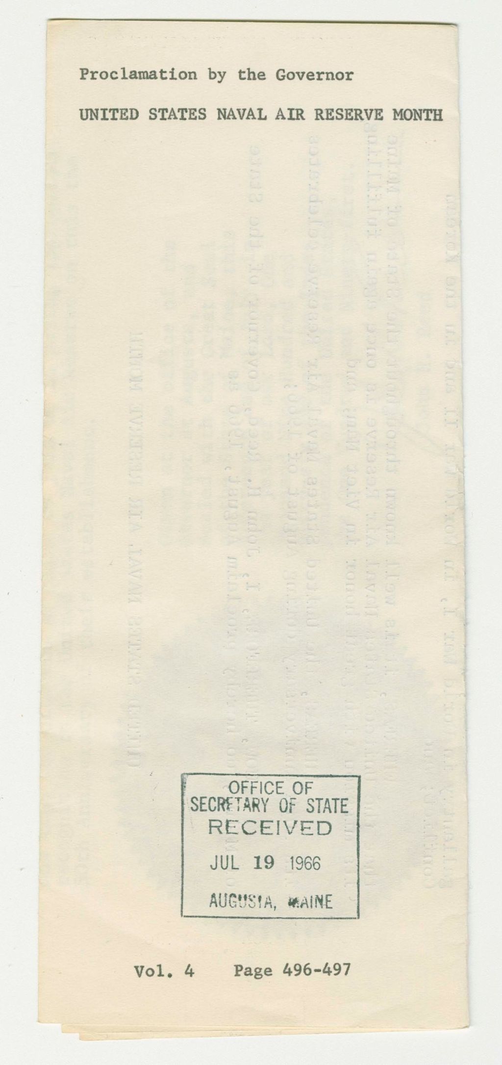 Miniature of United States Naval Air Reserve Month Proclamation