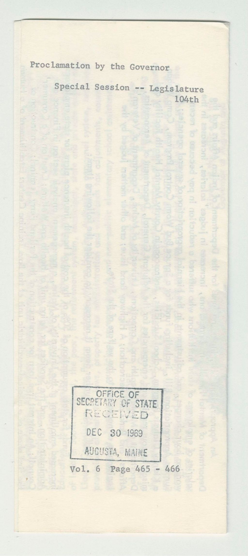 Miniature of Special Session-Legislature