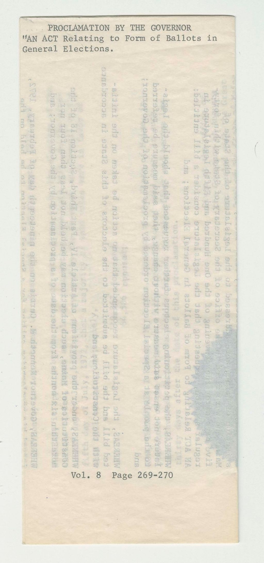 Miniature of An Act Relating to Form of Ballots in General Elections