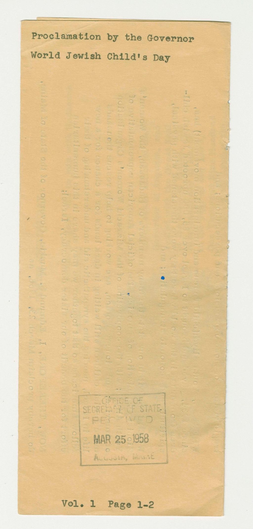 Miniature of World Jewish Child's Day Proclamation